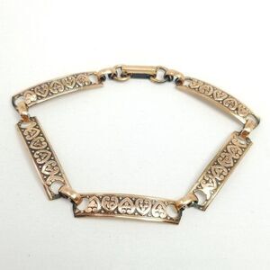 Vintage Solid Copper Heart Design Panel Link Bracelet, Minimal Stacking Estate